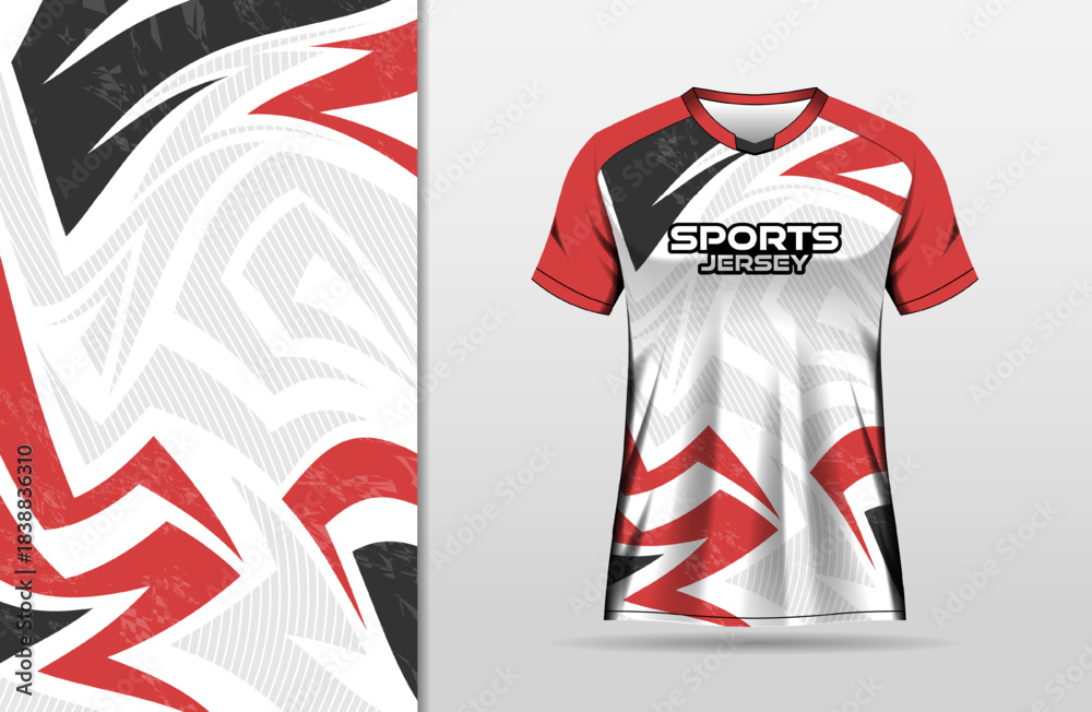 Fototapeta premium White sport jersey design with red strip background