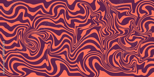 Abstract purple coral psychedelic waves print background. 1970s trippy seamless pattern. Marble acrylic swirl pattern.