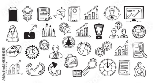 Business and marketing doodle elements hand drawn concept design backdrop