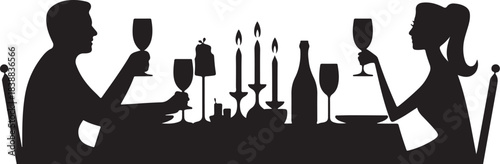 Couple silhouetted at candlelit dinner table with wine
