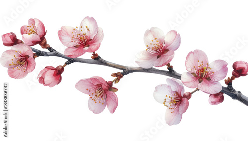 pink cherry flower branch cut out transparent background, chinese new year element graphic