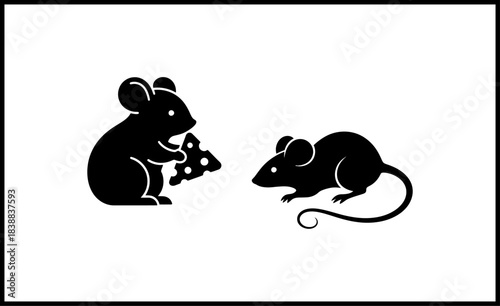 Two black mouse silhouettes one holding food and another looking for food