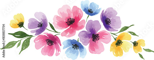 Watercolor Floral Arrangement A Delicate Bouquet of Spring Blooms in Pink, Purple, and Yellow