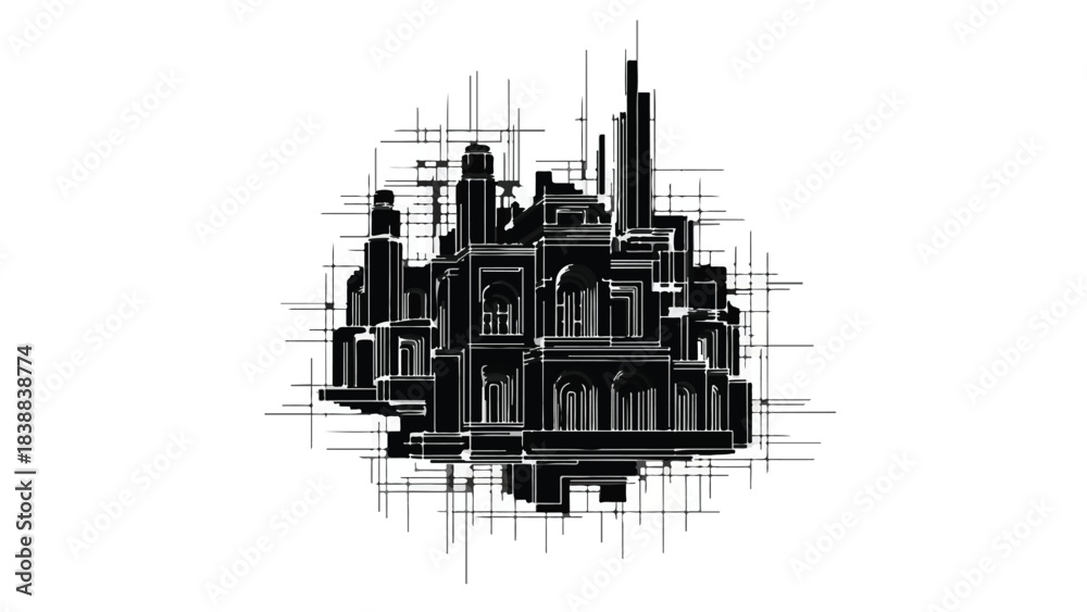 Fototapeta premium Futuristic cityscape with abstract architectural lines