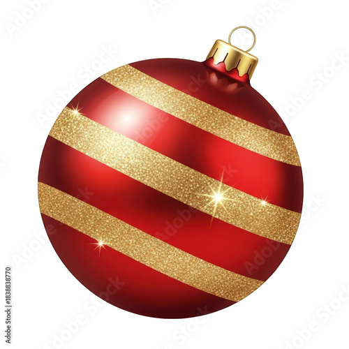 Red and Gold Glittery Christmas Ornament on Black Background Holiday Decoration