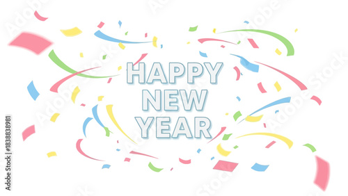 "Modern and vibrant Happy New Year 2026 vector illustration featuring glowing white typography on a sleek black background with colorful light streaks and dynamic lines. This festive vector artwork cr