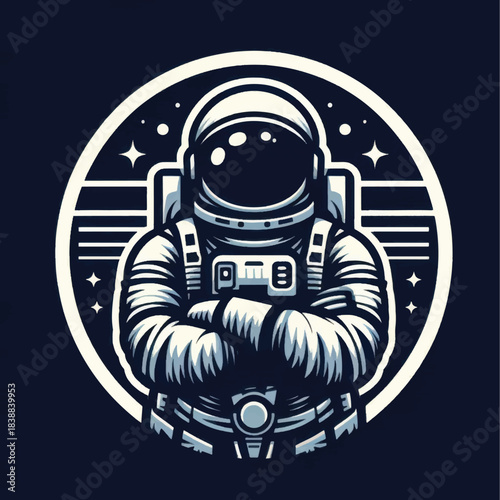 Astronaut in space suit with arms crossed ready for exploration.