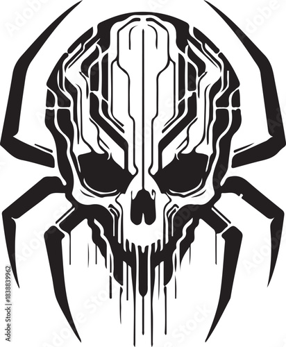 Cybernetic spider skull graphic design isolated on