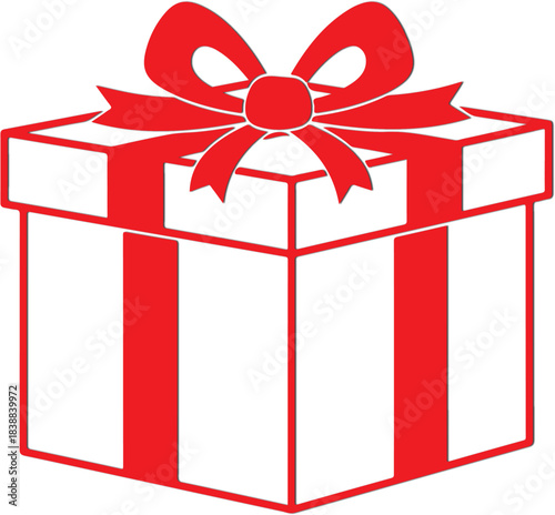 Red gift box with ribbon and bow simple flat vector illustration for holiday celebration and surprise concept isolated on white background