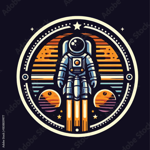 Astronaut Launching into Space with Retro Sunset Design.