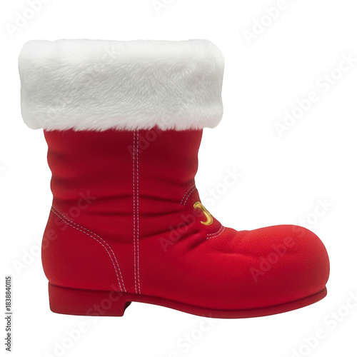 Red Christmas Boot with White Fur Cuff and Gold Buckle Details Isolated on Black