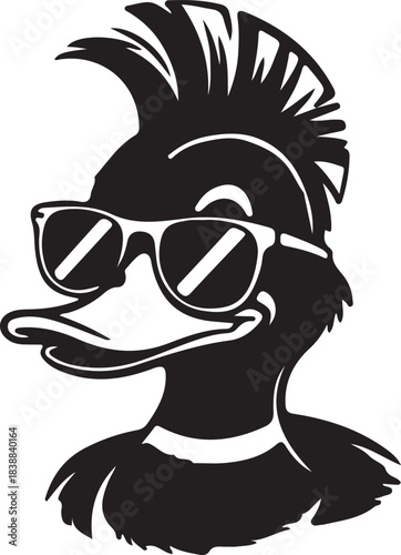 Cool duck head with mohawk hairstyle and sunglasses, isolated on