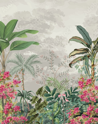 Mughal Garden illustration Mughal Garden illustration, Mughal Wedding Background Wall Mural, Indian Wedding Wallpaper.