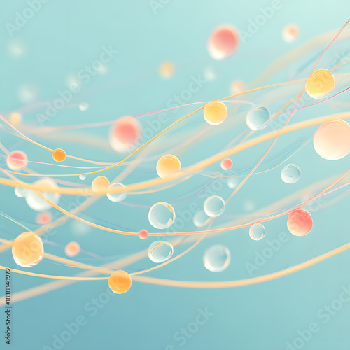 Rain on Window Abstract Visual of Vibrant Bubbles and Dynamic Lines in Soft Pastel Colors for Modern Design.