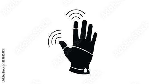 Futuristic glove with glowing signals indicating digital interaction and technology.