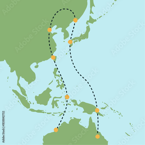 Migratory Bird Flyway Over Wetlands Flat Illustration