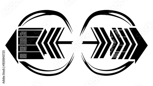Dynamic abstract flow arrows symbol representing connectivity, exchange, and information transfer