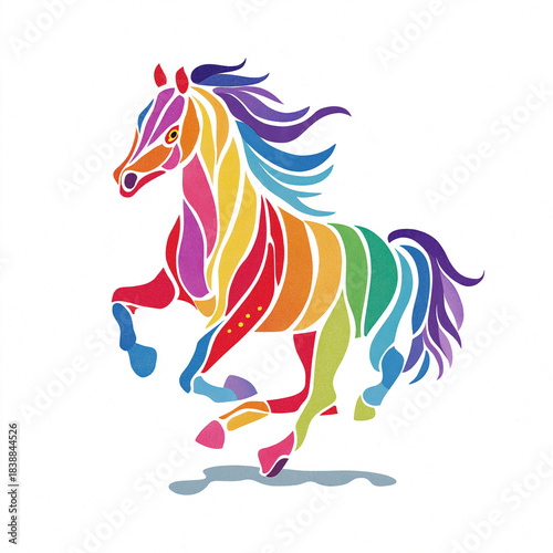 虹色グラデーションのポップで可愛い馬のイラスト｜干支、年賀状、カラフル、ポップアート、かわいい、明るい、動物、デザイン、背景、装飾、正月、子ども向け