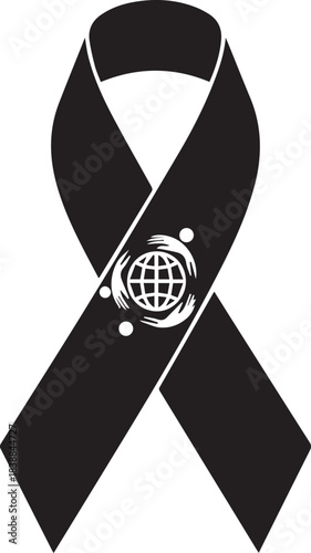 World aids day black ribbon awareness symbol with globe emblem for global health campaigns