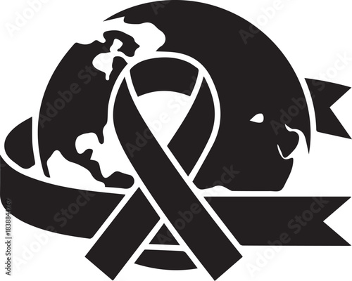 World aids day ribbon wrapped around globe symbolizing global awareness and support