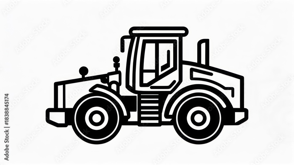 Fototapeta premium Black and White Illustration of a Road Roller Vehicle.