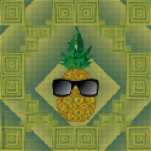 pineapple huichol mexican pixel art mosaic in vector format