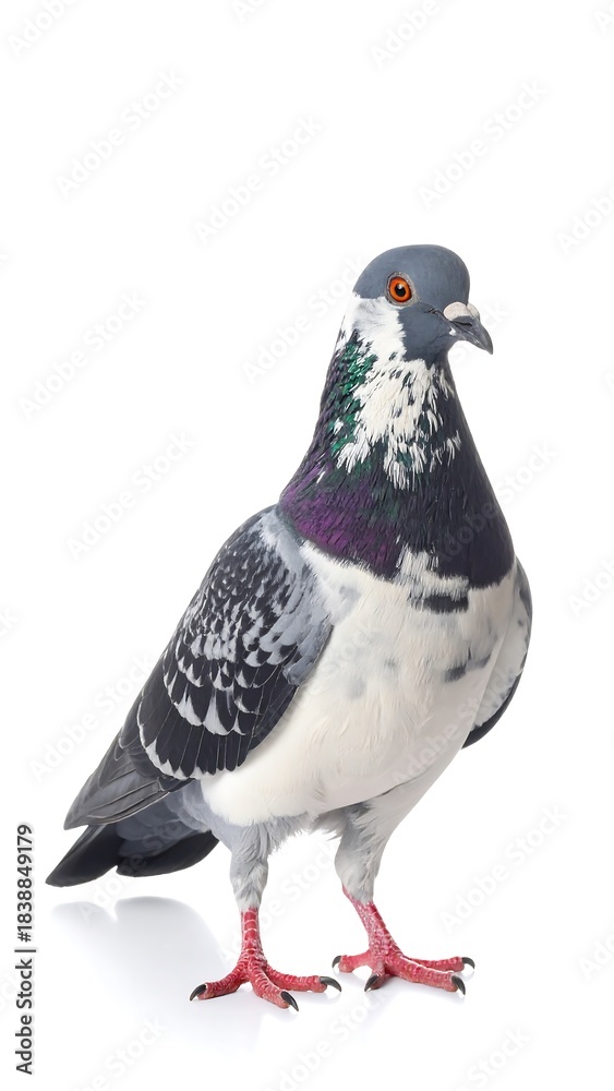 Obraz premium A close-up studio shot of a pigeon in front of a clean white background