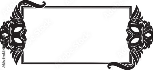 Ornate masquerade mask frame with blank rectangle for text