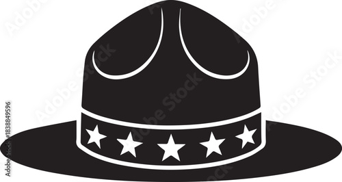 Black silhouette of a vintage military style hat with stars