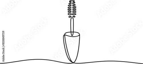 Mascara continuous one line art drawing, Vector abstract continuous one single simple line drawing icon of brush for applying mascara cosmetology. one line Icon drawing