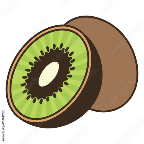 Cross-section vector of a vibrant green kiwi fruit with black seeds