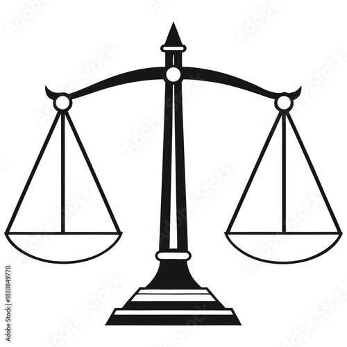 Simple black silhouette icon of scales of justice symbolizing law and legal system.