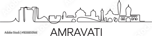 Minimalist one line art illustration of the Amravati city skyline with its name. one line Icon drawing