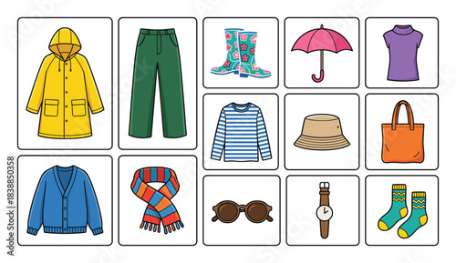 Collection of Various Colored Clothing Items in a Stylized Illustration