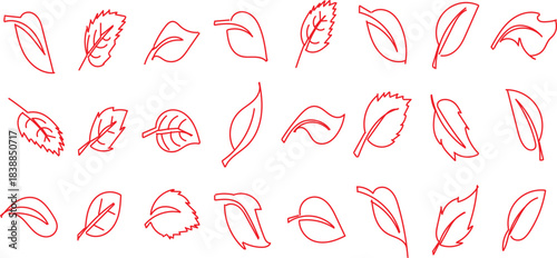 collection of various red leaf icons or symbols presented on a white background. 