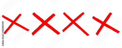 Brush stroke X cross mark set. Hand drawn brush cross, ban, refusal. Marker sketch. Highlighting text and important objects. Stock vector illustration isolated on white background.	