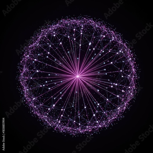 Central glowing sphere acting as the main distribution node, digitally linking multiple remote endpoints in a complex global structure ,connectivity ,strategy ,distribution