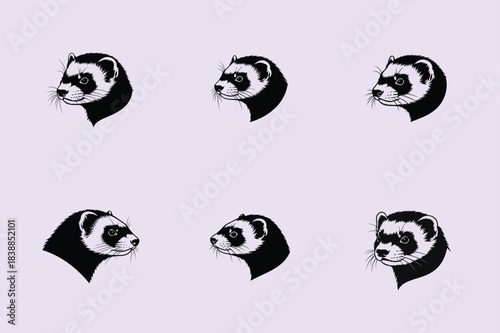 Pattern of adorable ferret faces repeated across a light lavender background