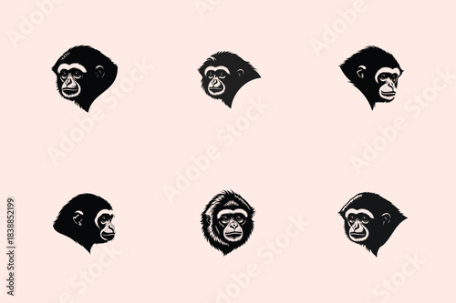 Pattern of gorilla faces in a minimalist style against a pale pink background