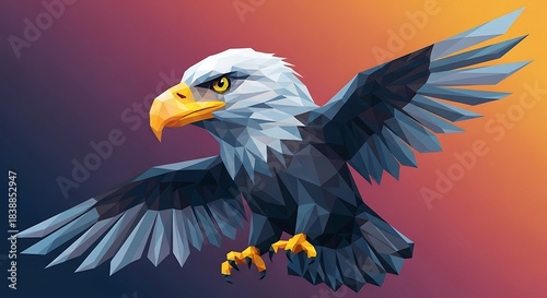 Majestic bald eagle in flight against a vibrant gradient sky
