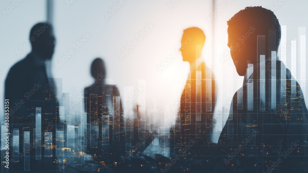 Fototapeta premium Business people meeting with financial chart overlay