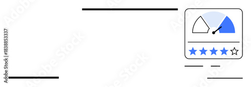 User rating concept. User rating highlighted with a speed meter and star review system. User rating improves product quality, customer trust, and feedback analysis. For apps, platforms, marketing