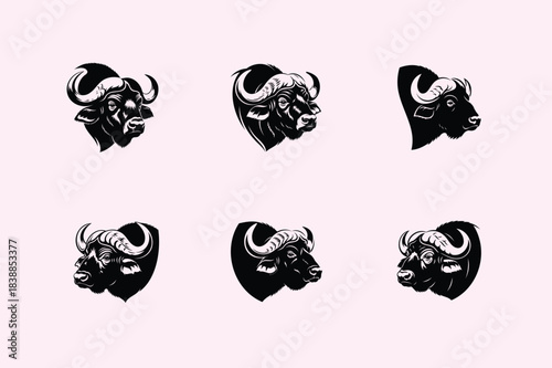 Dark and moody bison head silhouettes arranged in a repeating pattern on a light background