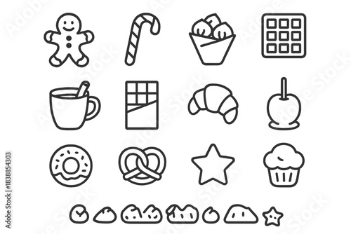 Evening Fair Icons. Evening holiday fair foods. Line outline icon set of Evening holiday fair foods: