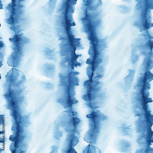 Seamless Indigo Tie-Dye Shibori Pattern on White Silk Hand Painted Batik Background.