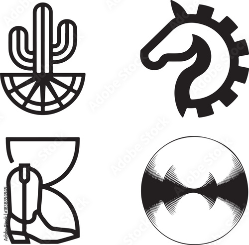 Desert and Western Icon Set, Modern Graphic Symbols