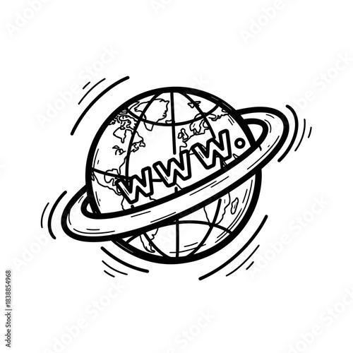 Globe with www text surrounded by circular movement lines  