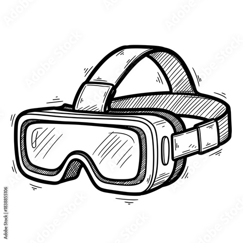 VR headset in sketch style with adjustable straps and lenses  