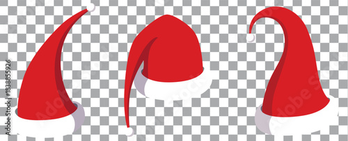 Collage with Santa Claus hats, closeup objects. Santa Hat Illustration