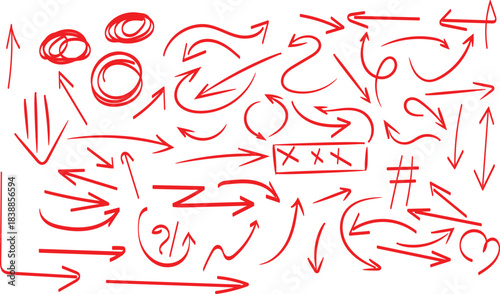 Collection of hand drawn red arrows and doodle elements providing direction and highlighting important information.